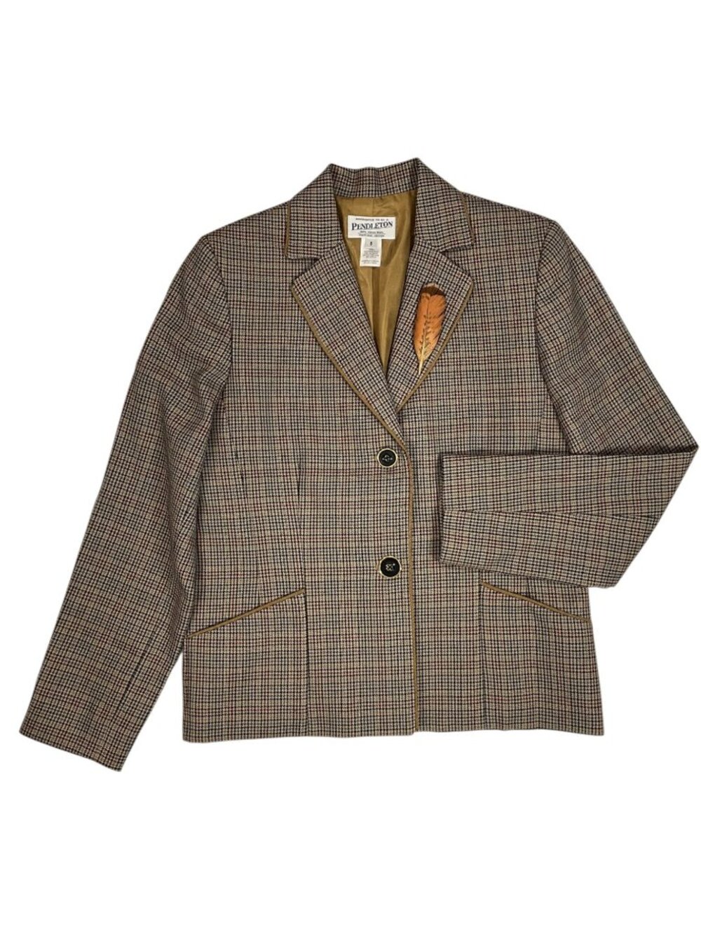 Pendleton Wool Plaid Blazer Jacket 6 Feather Pin Heritage - Picture 15 of 15